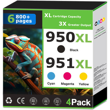 950XL 951XL Ink Cartridges Compatible for HP 950 951 Ink Cartridges Combo Pack Work with HP Printer OfficeJet Pro 8600 8610 8620 8100 8630 8625 Printer 950 Black 951 Color Cyan Magenta Yellow(4 Pack)