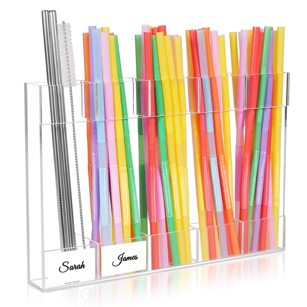 9.8” Large Acrylic Straw Holder for Cabinet Door - Reusable Straw Organizer Storage, Holds 80+ Straws, Ultra Sticky Adhesive Door Mounted, Kitchen Cabinet Accessories Container (Transparent)