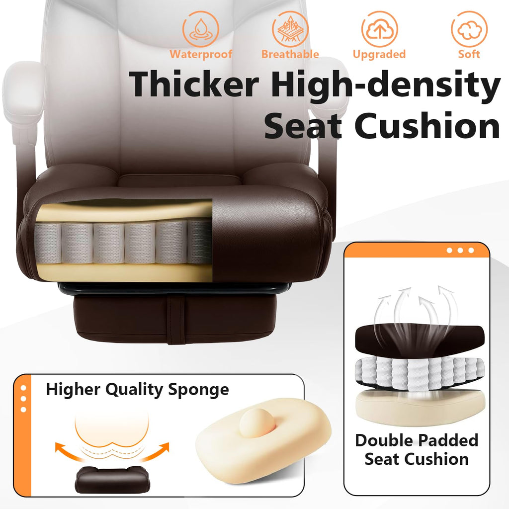 Wailor 400lbs Office Chair with Foot Rest, Reclining Big and Tall Office Chair with Lumbar Support, High Back Pu Leather Computer Chair,comfy