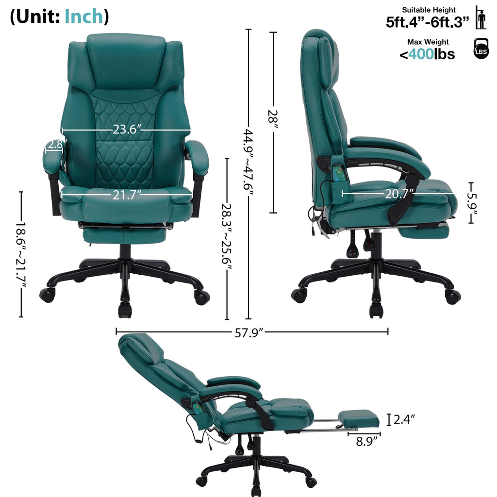 Massage Office Chair with Foot Rest 6 Points Vibration and Heat Home Office Desk Chairs for Heavy People 400lbs Reclining Managerial Chairs