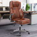 Reficcer Brown Leather Executive Office Chair with Flip Up Arms, 46.21 inches x 27 inches x 27.55 inches