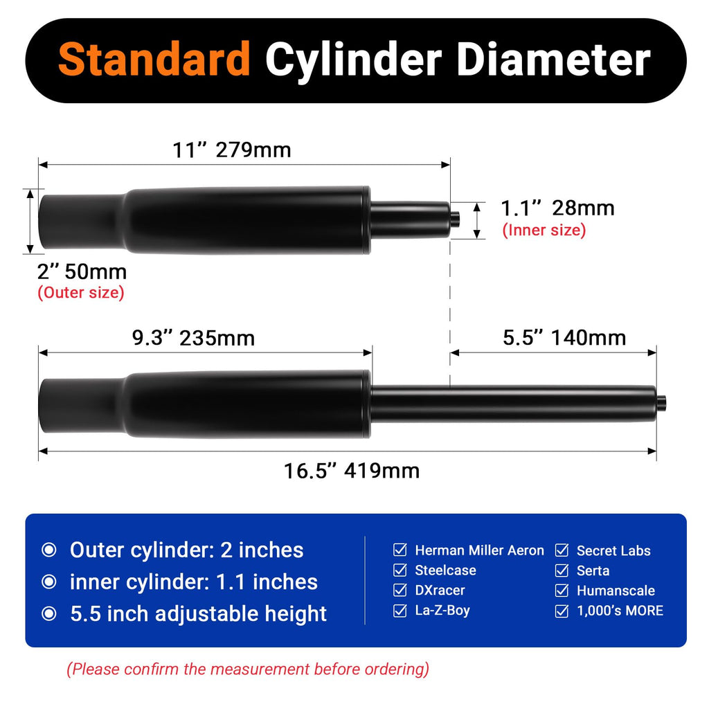 Rythalix 5.5" Short Office Chair Cylinder Replacement, 5.5 inches, Black