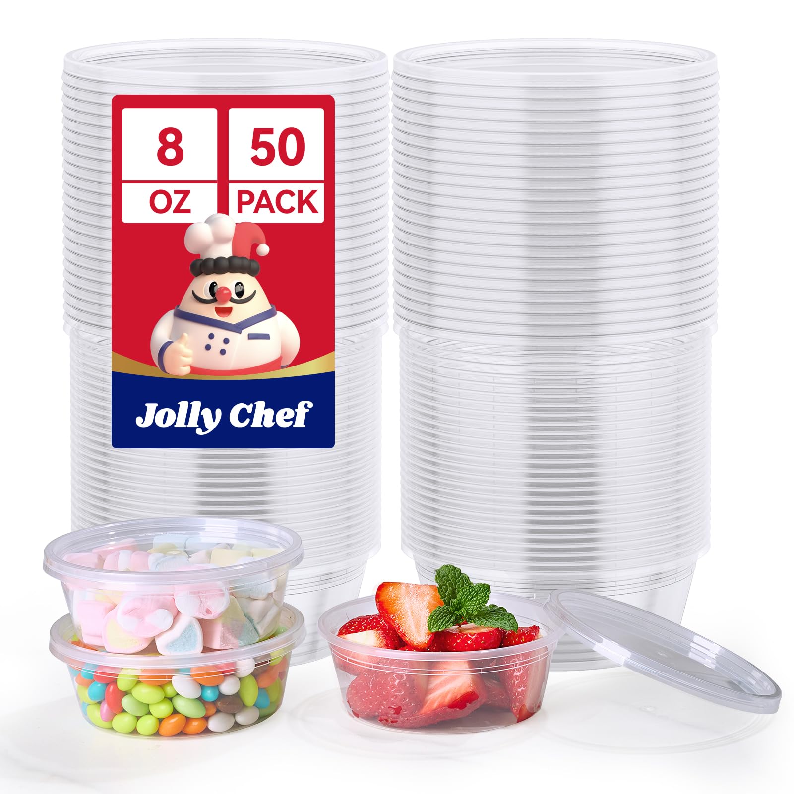 Deli Food Storage Containers with Lids 8 OZ 50 Set Food Storage Containers, Leakproof |Stackable | Microwave | Dishwasher | Freezer Safe