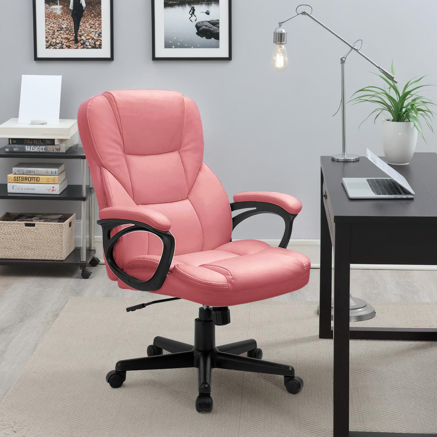 Furmax Office Executive Chair High Back Adjustable Managerial Home Desk Chair, Swivel Computer Pu Leather Chair with Lumbar Support (2, Pink)