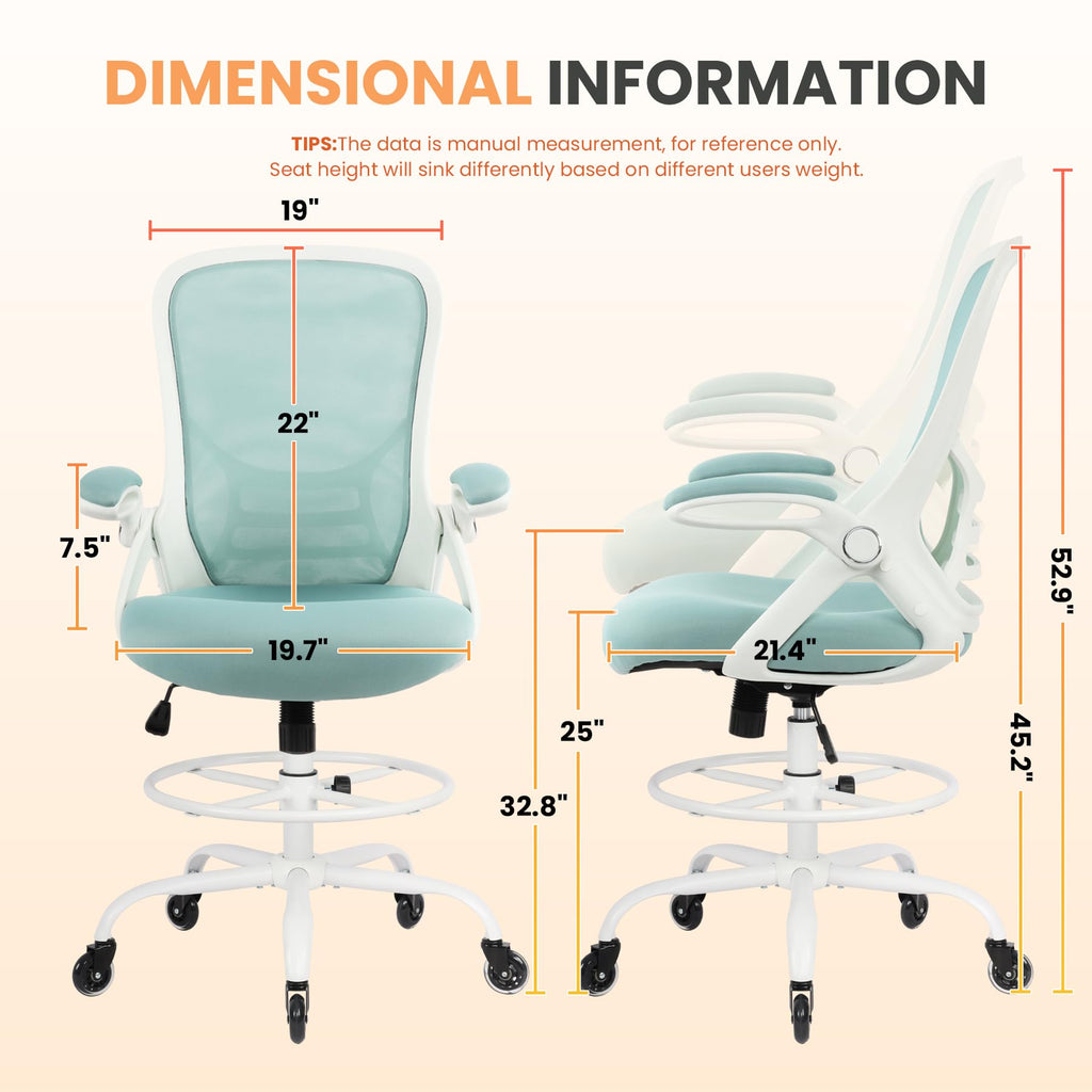 Hylone Drafting Chair Tall Office, Ergonomic Standing Desk Stool Adjustable Drafting Chair Big Tall Drafting Office Chair Blue