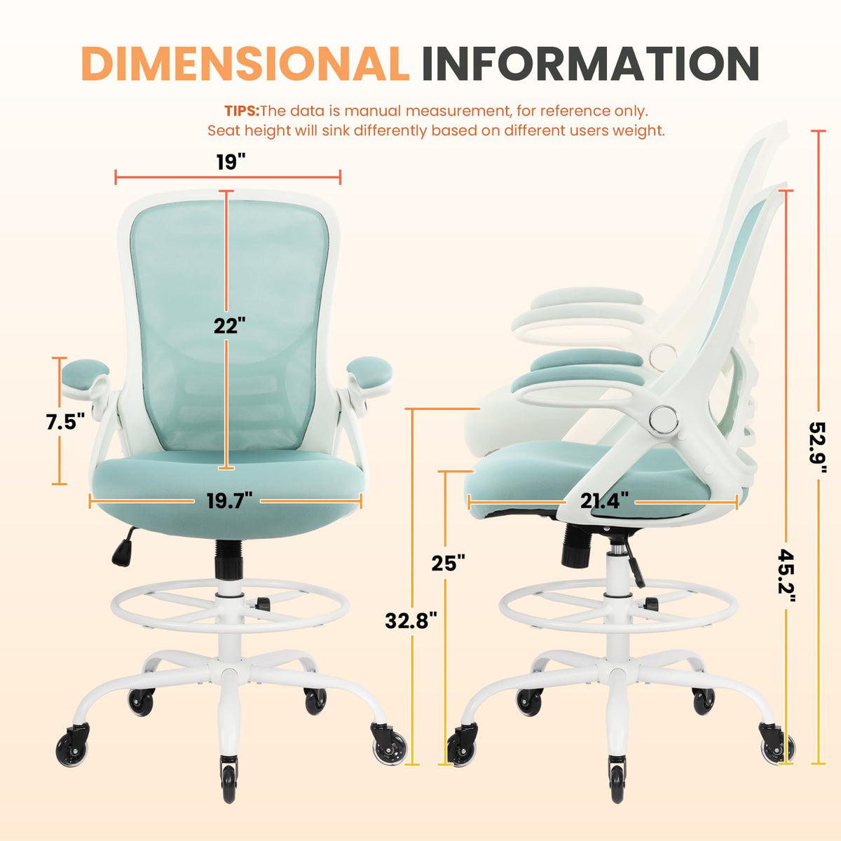 Hylone Drafting Chair Tall Office, Ergonomic Standing Desk Stool Adjustable Drafting Chair Big Tall Drafting Office Chair Blue