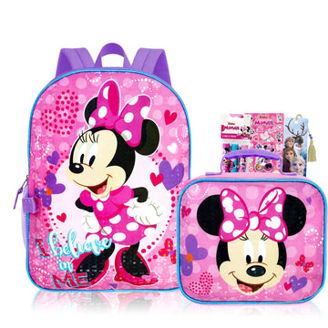 Disney Minnie Backpack with Lunchbox Set for Girls School Bundle, More