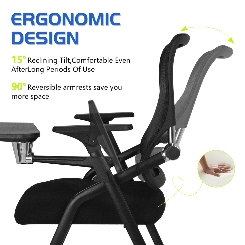 Blaneduo Updated Conference Room Chairs with Tablet Arm, Folding Office Desk Chair with Lumbar Support and Sliding Armrest with Casters,