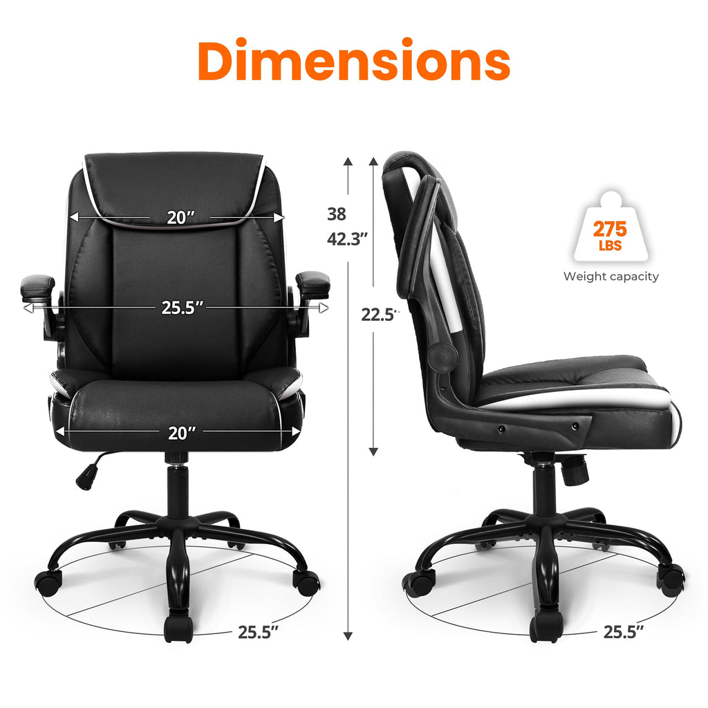 Neo Chair Pu Leather Office Desk Chair with Adjustable Arms, Black White