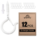 ADIIL 12 PCS Q Hanger Hooks with Safety Buckle, Windproof Screw Hooks for Hanging Outdoor String Lights, Plants, Christmas Patio Lights, 2.2 Inches, White