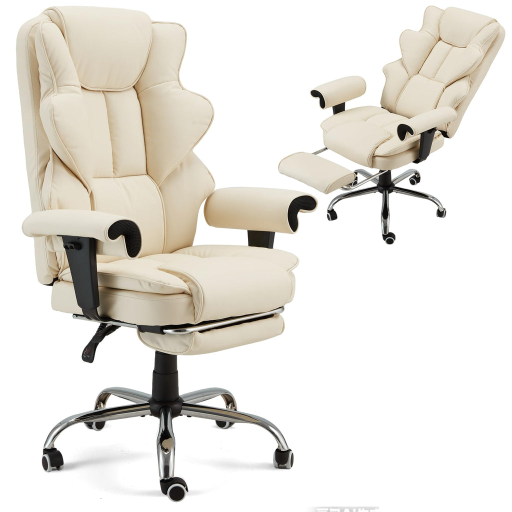 Heated Recliner Office Chair with Massager, Footrest, Height Adjustable Arm, Beige
