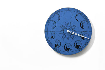 Moon Phase Wall Clock - Lunar Cycle - Round Blue - Moon Phase Tracker - Unique Wall Decor - Sun and Moon - Perpetual - Optional RGB LED 5V