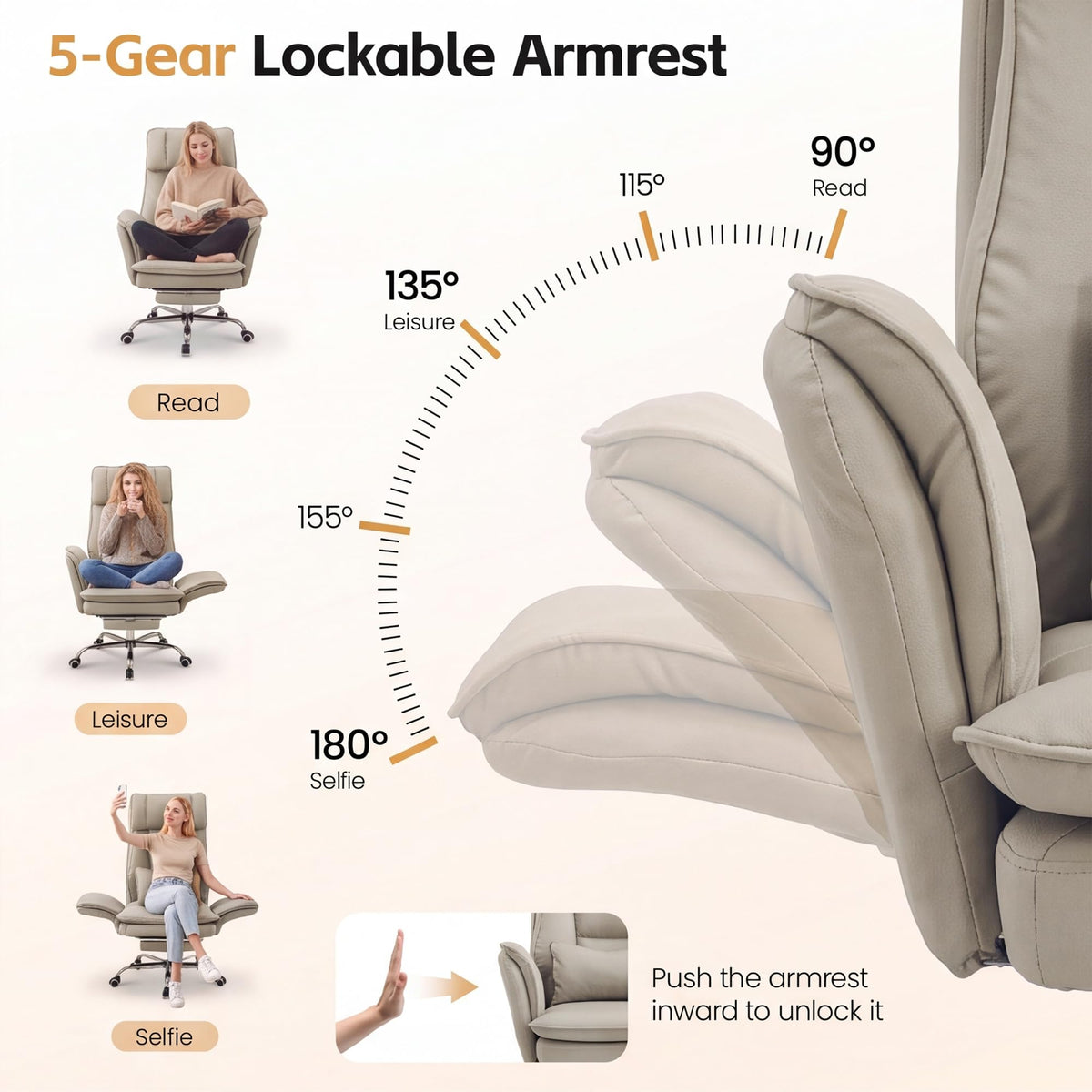 Big and Tall Office Chair, Footrest & Flip Armrest for Pets, Pu Khaki, PU Leather