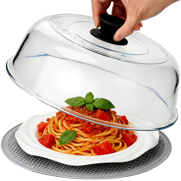 COSYSHINY High Borosilicate Glass Microwave Splatter Cover for Food with Silicone Mat, Plate Guard Lid with Vent Hole