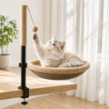 Cat Desk Bed with Scratching Post - Adjustable Height & 360° Rotation, Reversible Machine Washable Cover, Space-Saving Clamp-On Design for Office Desks, Sturdy Support for Indoor Cats (Camel)