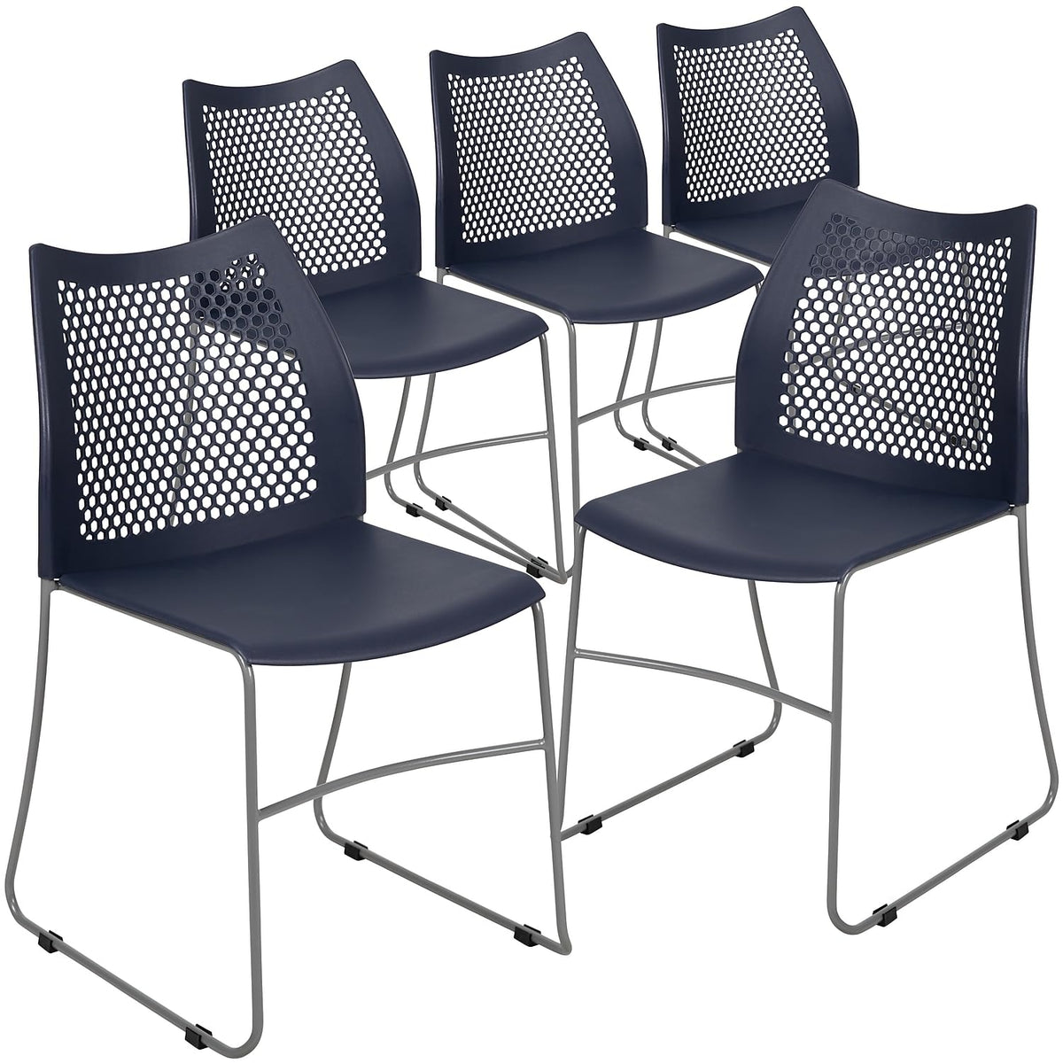 Flash Furniture Hercules Series Contoured Lobby Chairs with Air-vent Honeycomb Backs, Ergonomic Stacking Chairs for Offices, Set of 5, Navy
