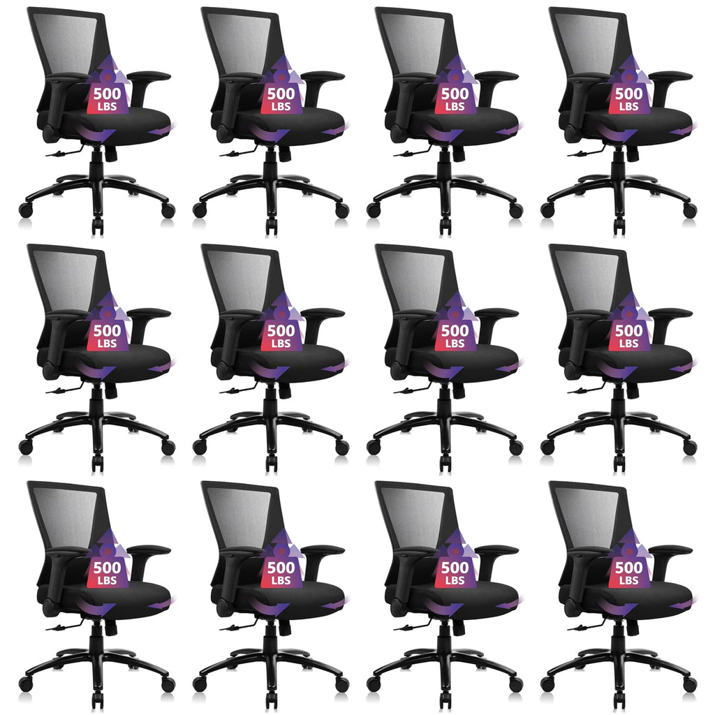 Clatina Big and Tall Office Chair Heavy Duty Ergonomic Desk Chair 500lbs with Flip-up Arms & Wide Thick Seat Cushion Home Executive Swivel Mesh
