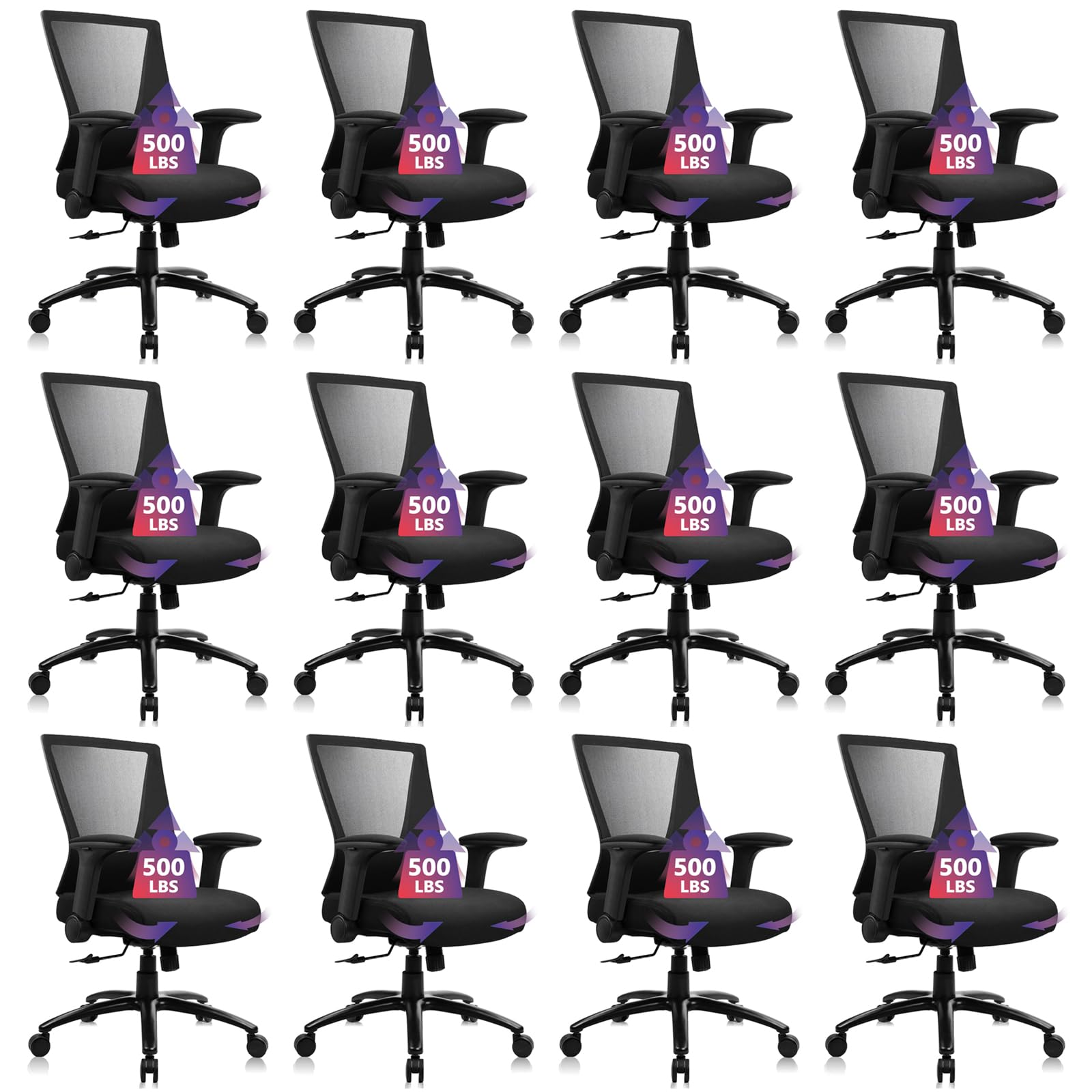 Clatina Big and Tall Office Chair Heavy Duty Ergonomic Desk Chair 500lbs with Flip-up Arms & Wide Thick Seat Cushion Home Executive Swivel Mesh