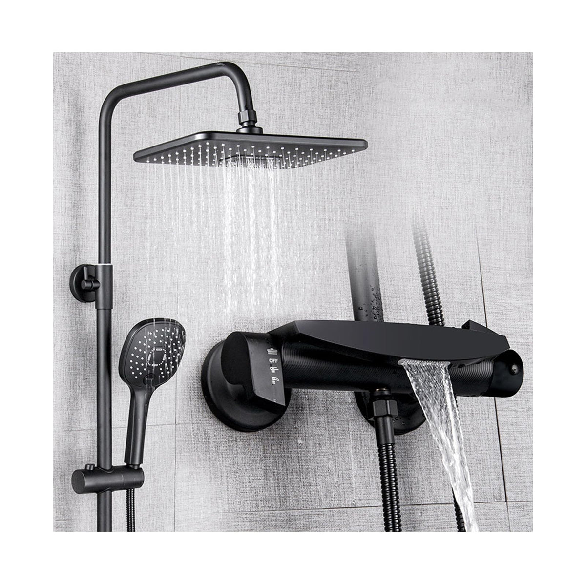 Thermostatic Shower System,Black Bathroom Shower Faucet Set Adjustable Height Shower Fixtures Shower Faucet with 3 Modes Handheld Sprayer,Rain Shower Head