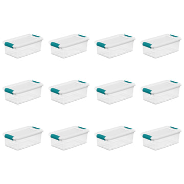 Sterilite 6 Quart Latching Box, Small Clear Plastic Storage, White, 12 Pack