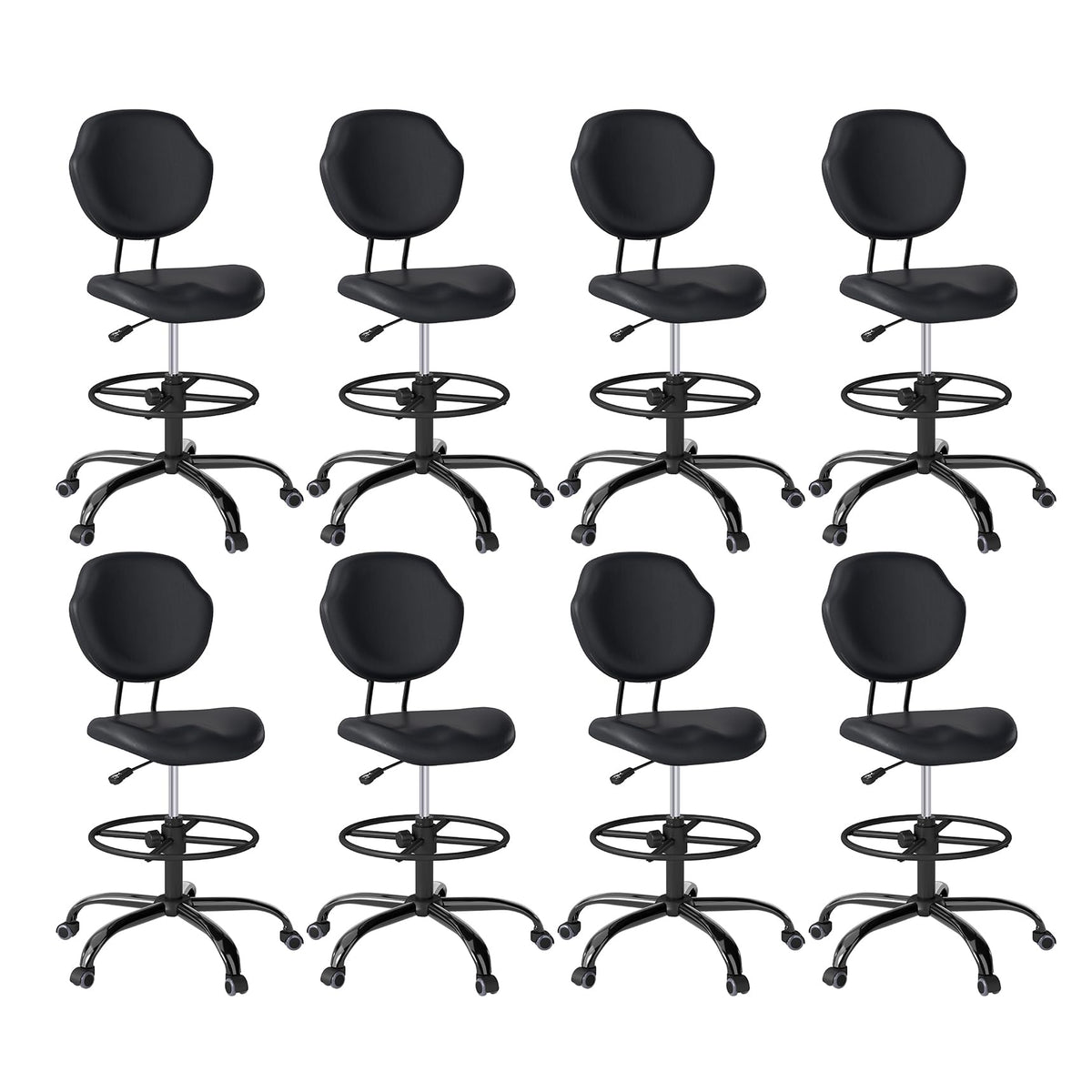 Drafting Chair with Back Support, Tall Desk Rolling Stool (black, Set of 8), 8PK