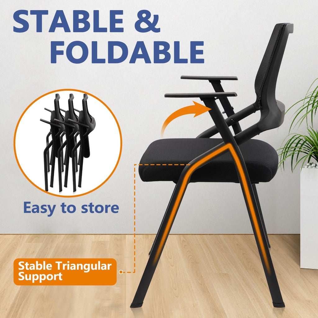 Clatina Stackable & Foldable Office Chairs with Ergonomic Lumbar Support and Thickened Seat Cushion, Folding Mesh Fabric Reception Guest Chair