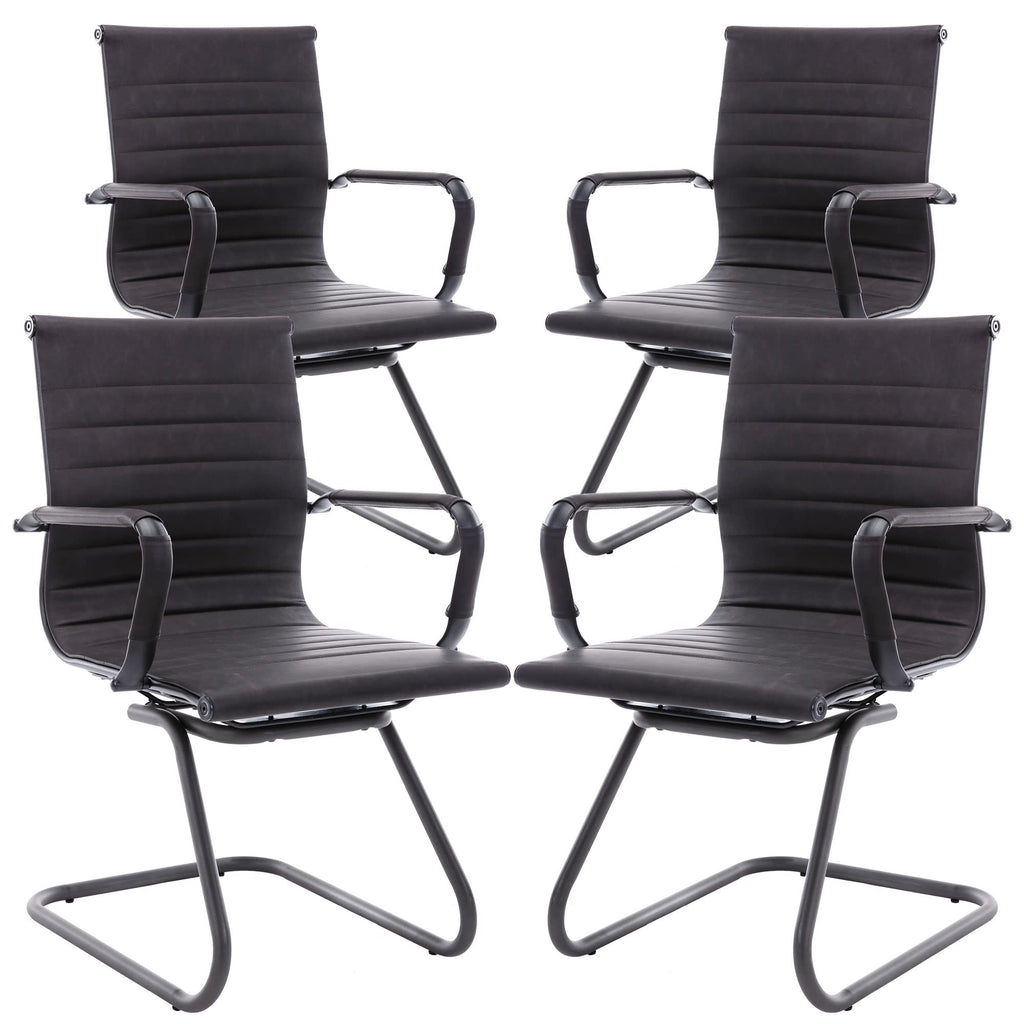 Dm Furniture Office Desk Chair No Wheels Set of 4 Pu Leather Computer Chairs Mid Back Guest Chairs for School Reception Conference Waiting