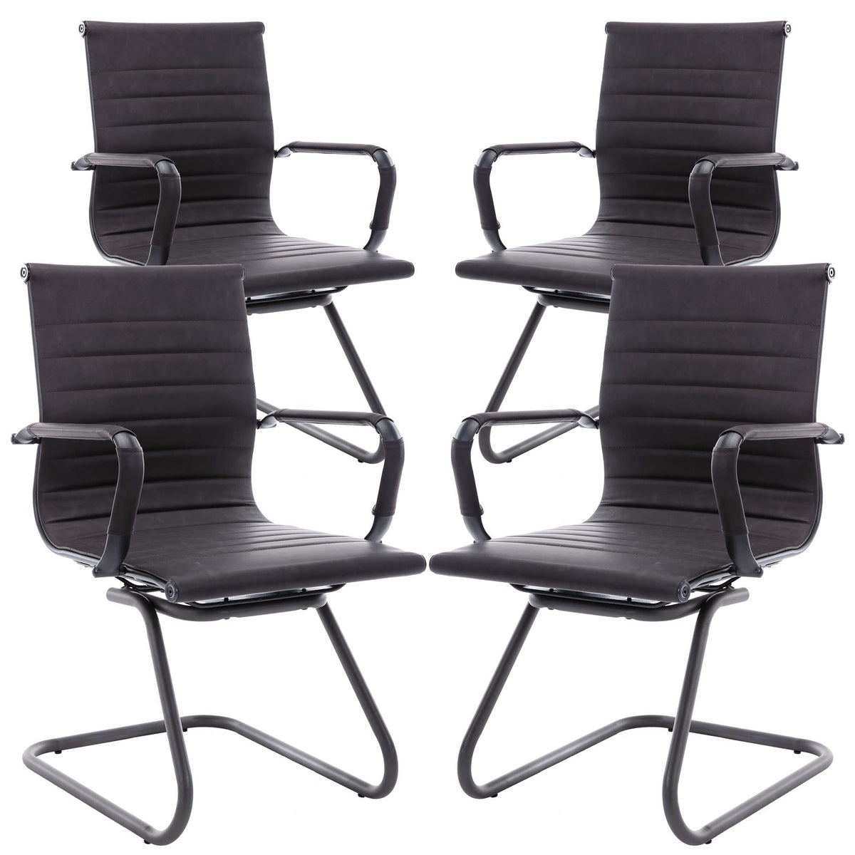 Dm Furniture Office Desk Chair No Wheels Set of 4 Pu Leather Computer Chairs Mid Back Guest Chairs for School Reception Conference Waiting