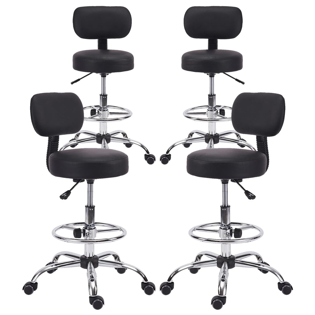 Klasika Drafting Stool Chair with Back, Adjustable Foot Rest Backrest Swivel Rolling Stool, Multi-purpose Office Desk Chair, Thickened Seat for