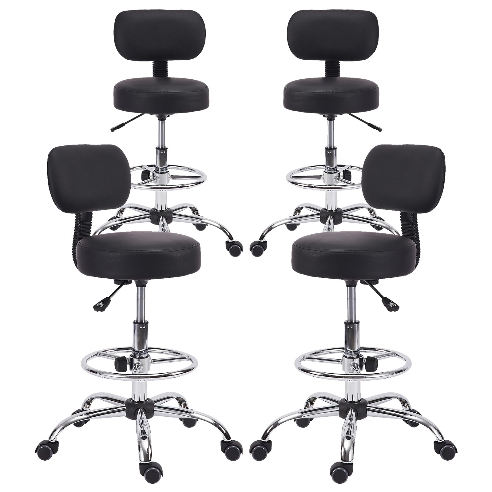 Klasika Drafting Stool Chair with Back, Adjustable Foot Rest Backrest Swivel Rolling Stool, Multi-purpose Office Desk Chair, Thickened Seat for