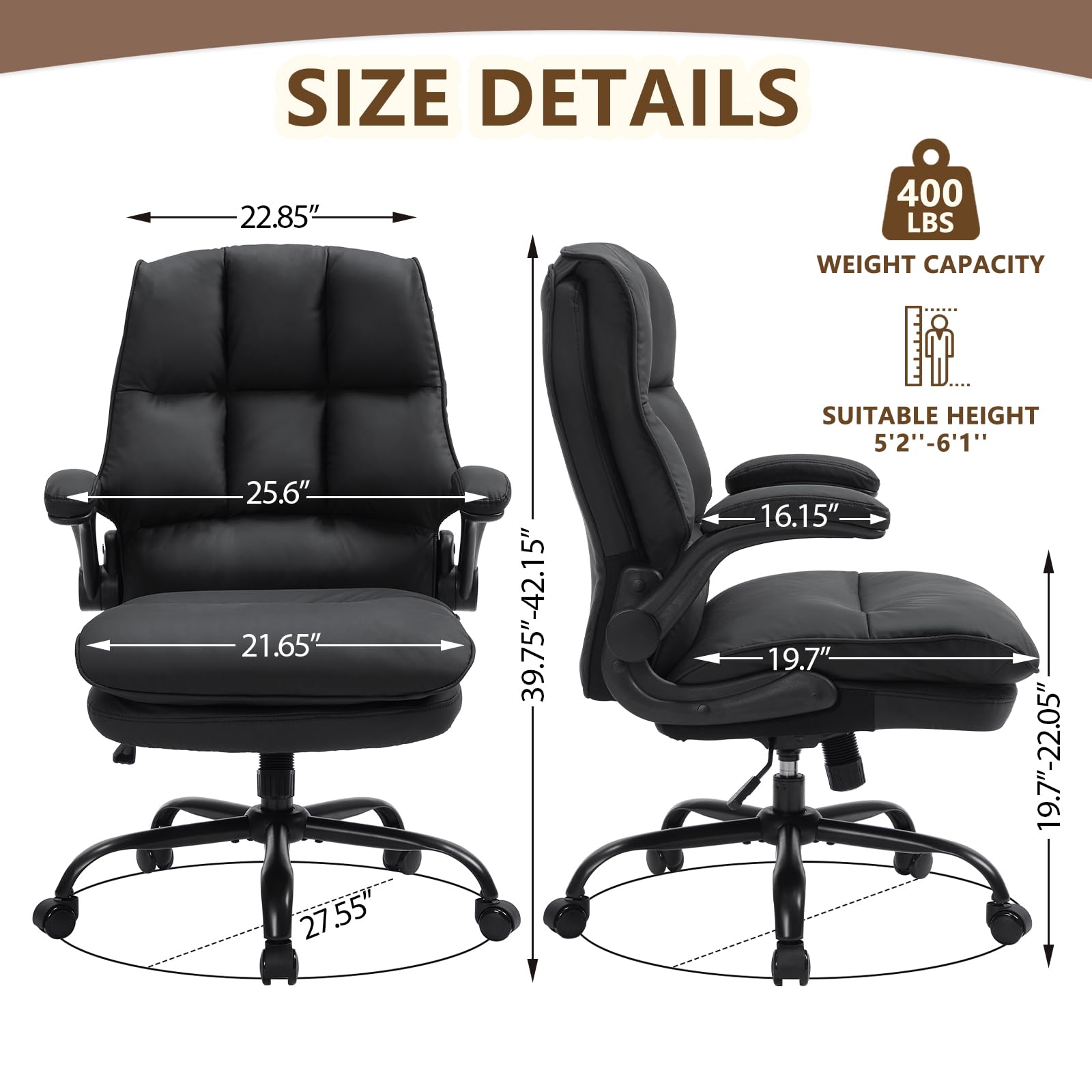 Comfy Office Chair Soft and Double Cushioned Ergonomic Computer Desk Chair, 27.55" x 27.55" x 42.15", Black