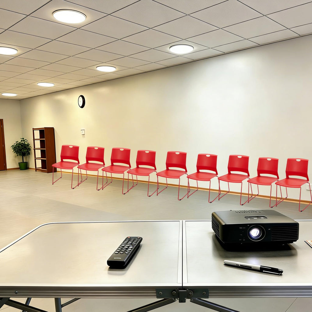 Red Stackable Chairs Set of 4 for Break Conference Room Church Banquet