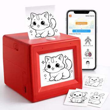AI Smart Voice Sticker Printer Box, Smart Thermal Sticker Printer with Voice Control & Display, Inkless Portable Mini Printer for DIY, Study & Creative Fun, Includes 5 Rolls of Paper