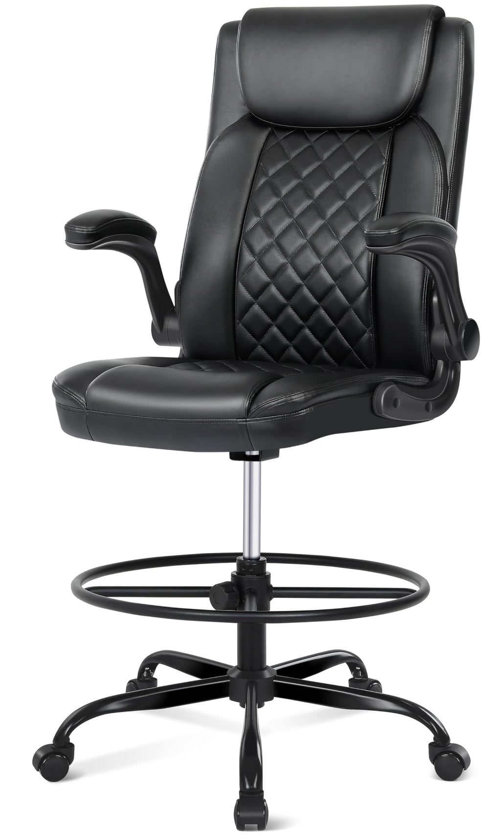 Misolant Drafting Chair with Footrest Ring, Tall Office Chair for Standing Desk, Pu Faux Leather Bar Counter Height Chairs with Adjustable