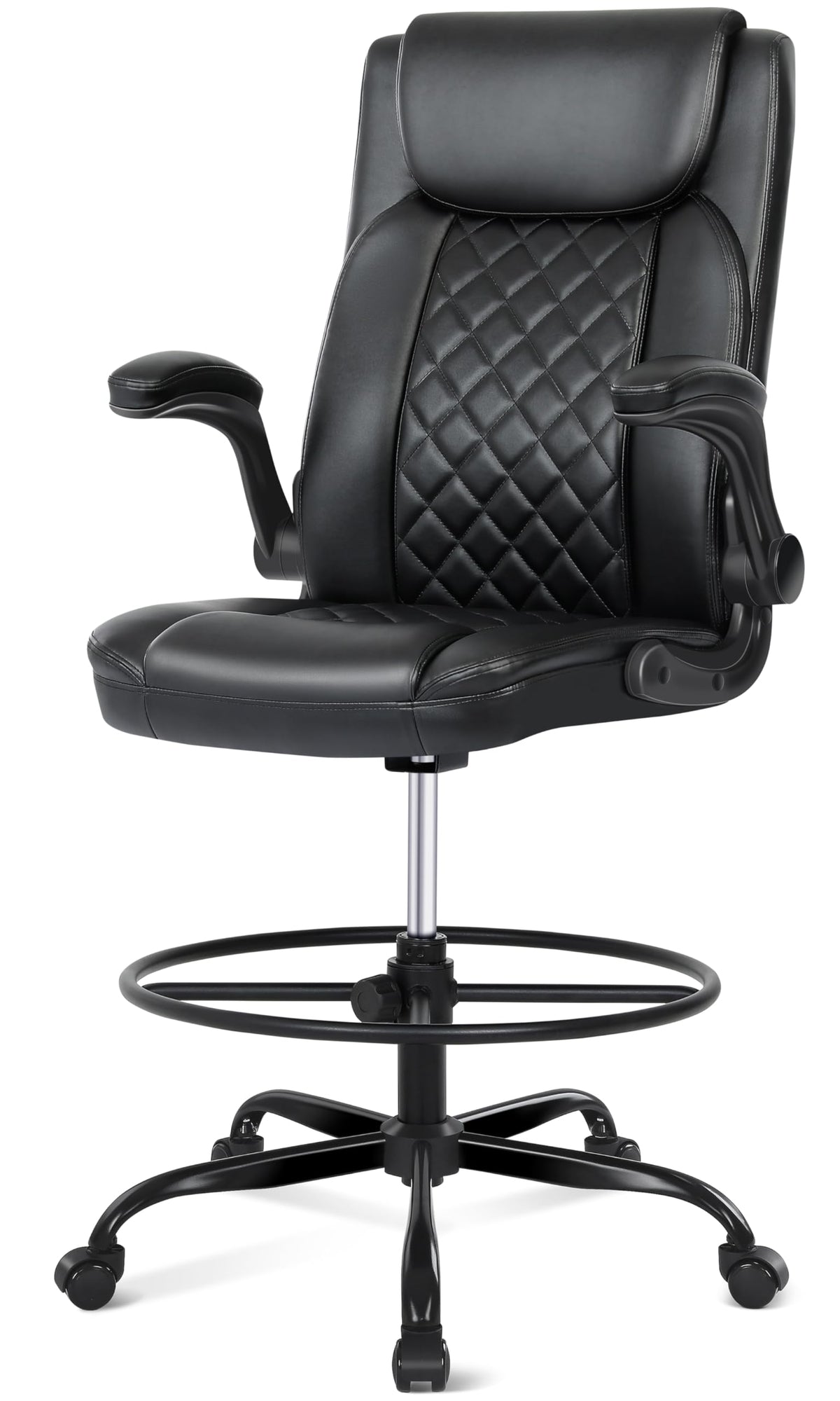 Misolant Drafting Chair with Footrest Ring, Tall Office Chair for Standing Desk, Pu Faux Leather Bar Counter Height Chairs with Adjustable
