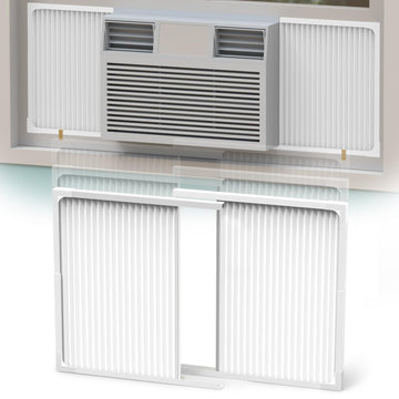 GCGOODS Window Air Conditioner Side Panels with Frame, Adjustable Air Conditioner Side Panels for Most 5,000-14,000 Btu Window AC Units, Extra Wide Window AC Side Panel Curtain Kit, 2 Pack