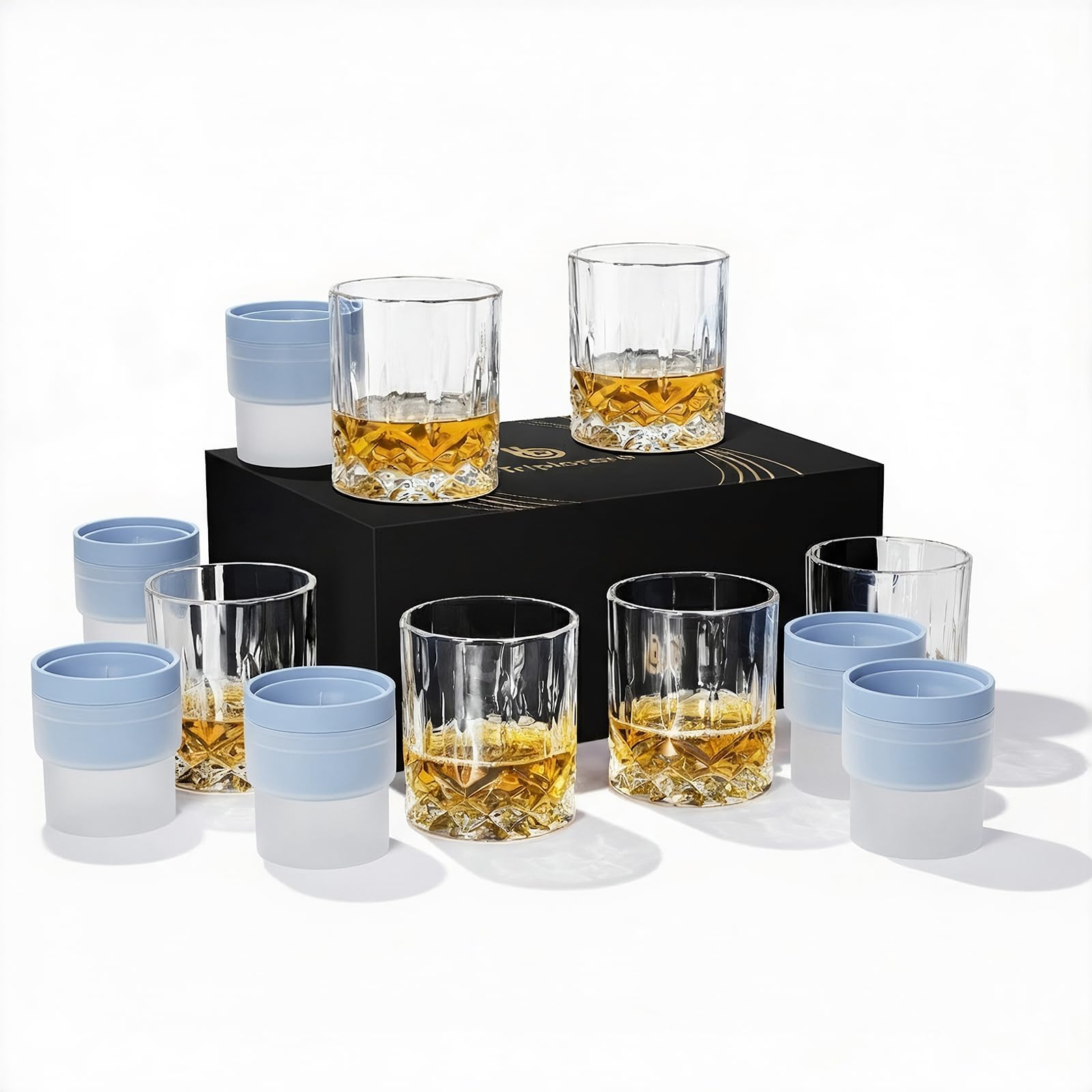 Whiskey Glasses Set of 6 with 6 Ice Ball Molds - 11 Oz Old Fashioned, Bourbon, Scotch, Cocktail, Rocks Glasses, Crystal Barware Drinking Set, Gift Box, Unique Bourbon Gifts for Men