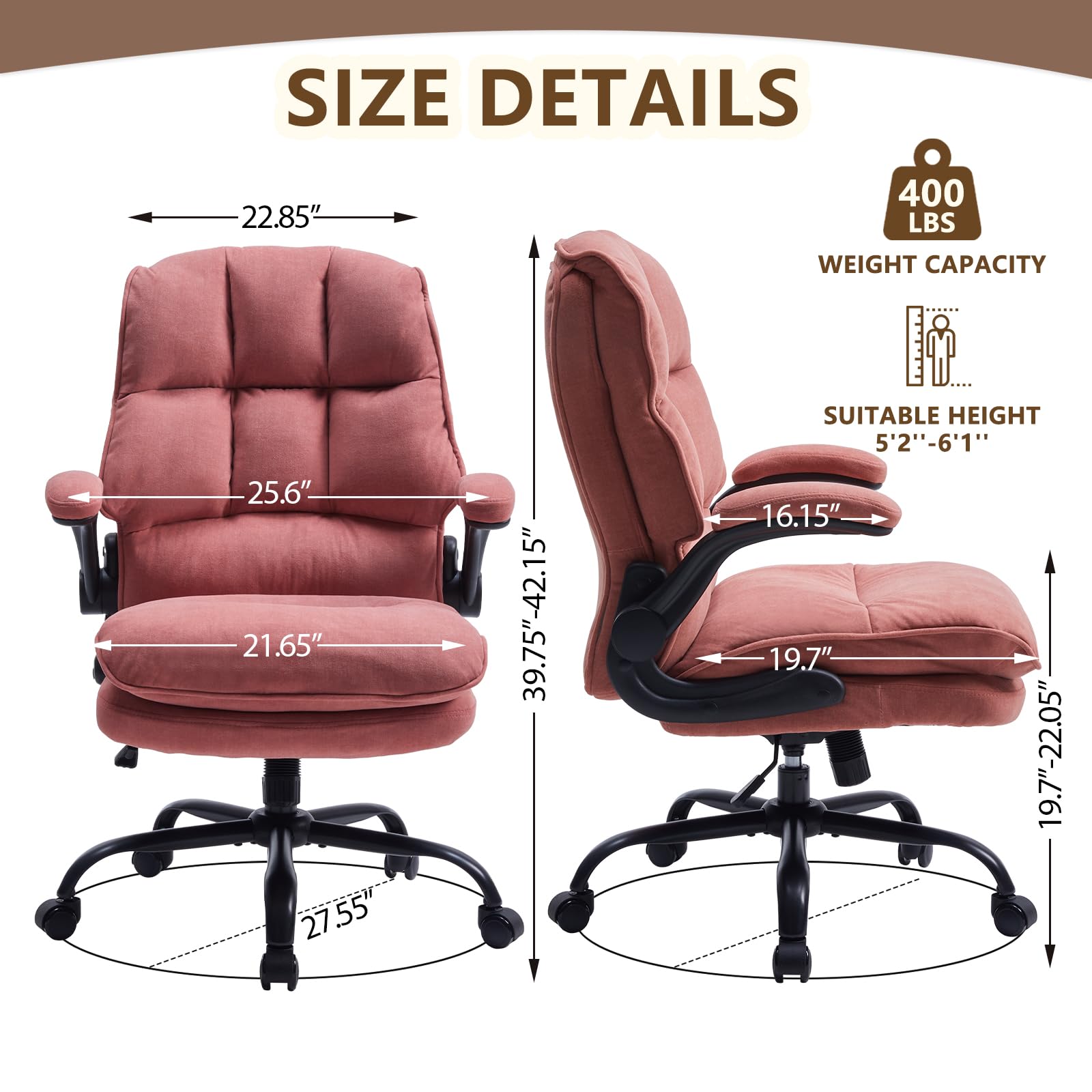 Comfy Office Chair Soft and Double Cushioned Ergonomic Computer Desk Chair, 27.55" x 27.55" x 42.15", Pink