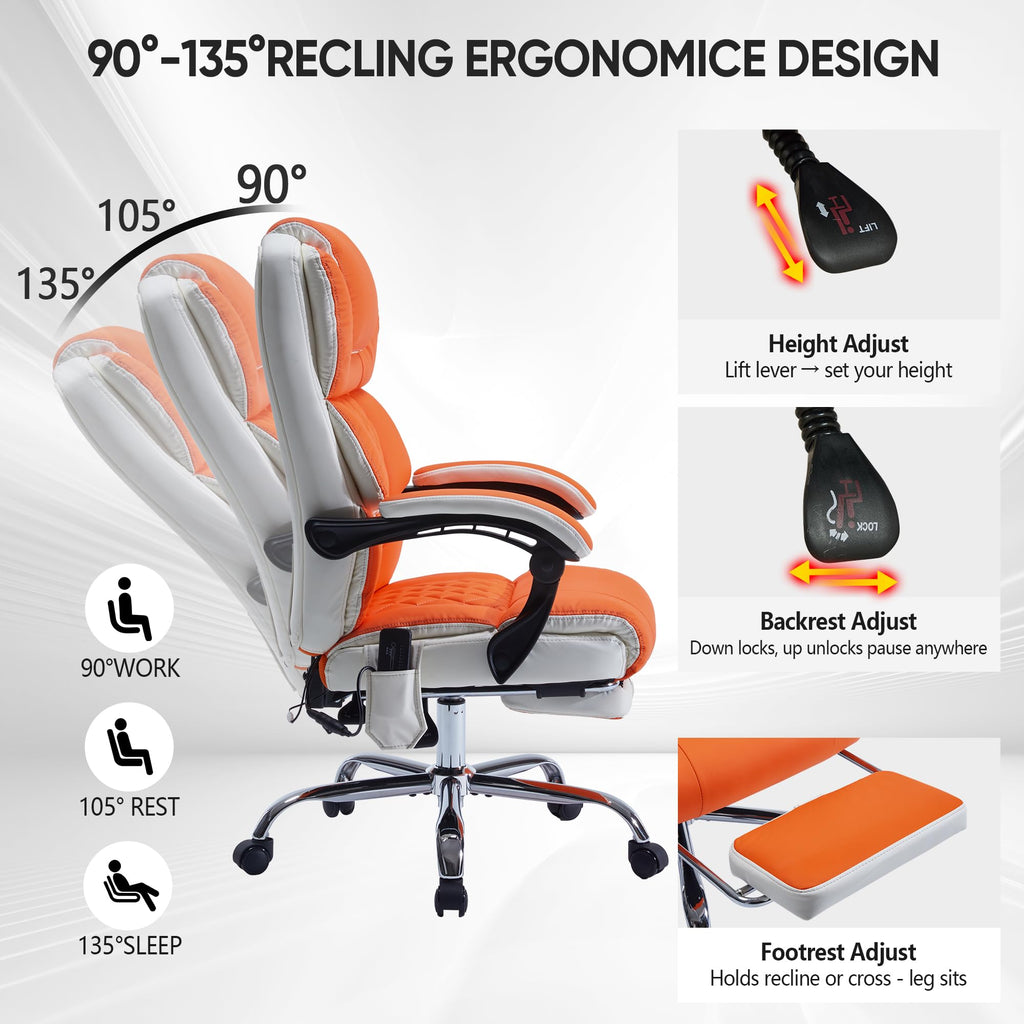 Massage Office Chair 6 Points 500lbs with Footrest,reclining Desk Chair with Vibration Heat,executive Big and Tall Chairs for Heavy