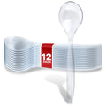 12 Count 10-Inch Disposable Clear Plastic Serving Spoons for Catering, Weddings, Holiday Parties, and Buffets - Large Utensils by Stock Your Home