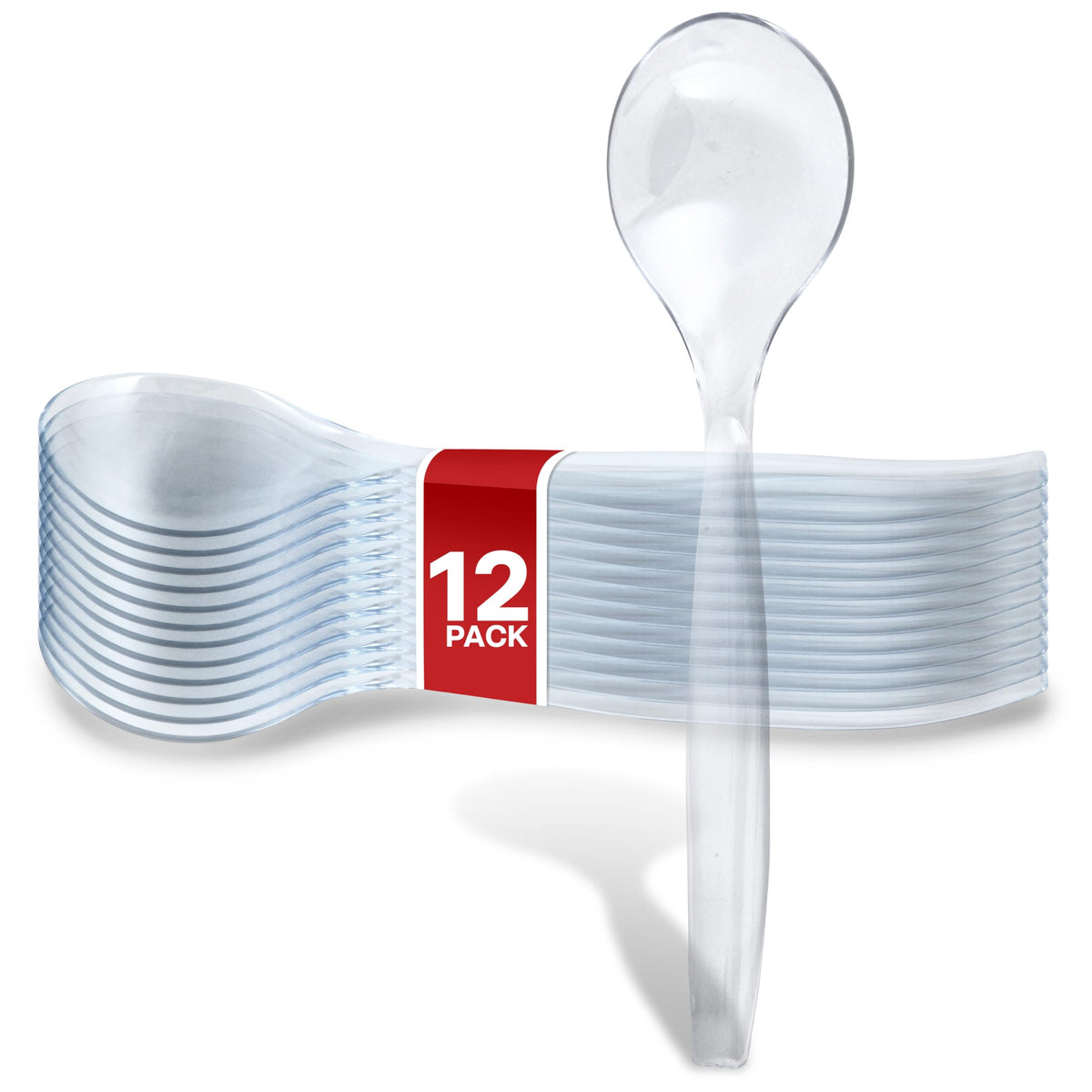 12 Count 10-Inch Disposable Clear Plastic Serving Spoons for Catering, Weddings, Holiday Parties, and Buffets - Large Utensils by Stock Your Home