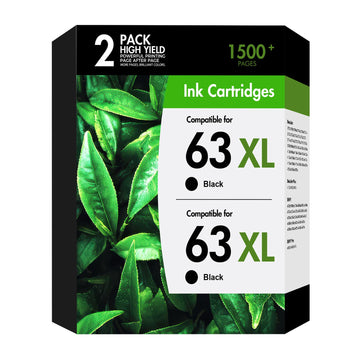 63XL 63 Black Ink Cartridges Replacement for HP63 XL Black Ink Work for HP Envy 4520 Officejet 3830 4650 5255 5258 5200 4655 Envy 4512 Deskjet 1112 2130 3630 Printer High Yield Black 2-Pack
