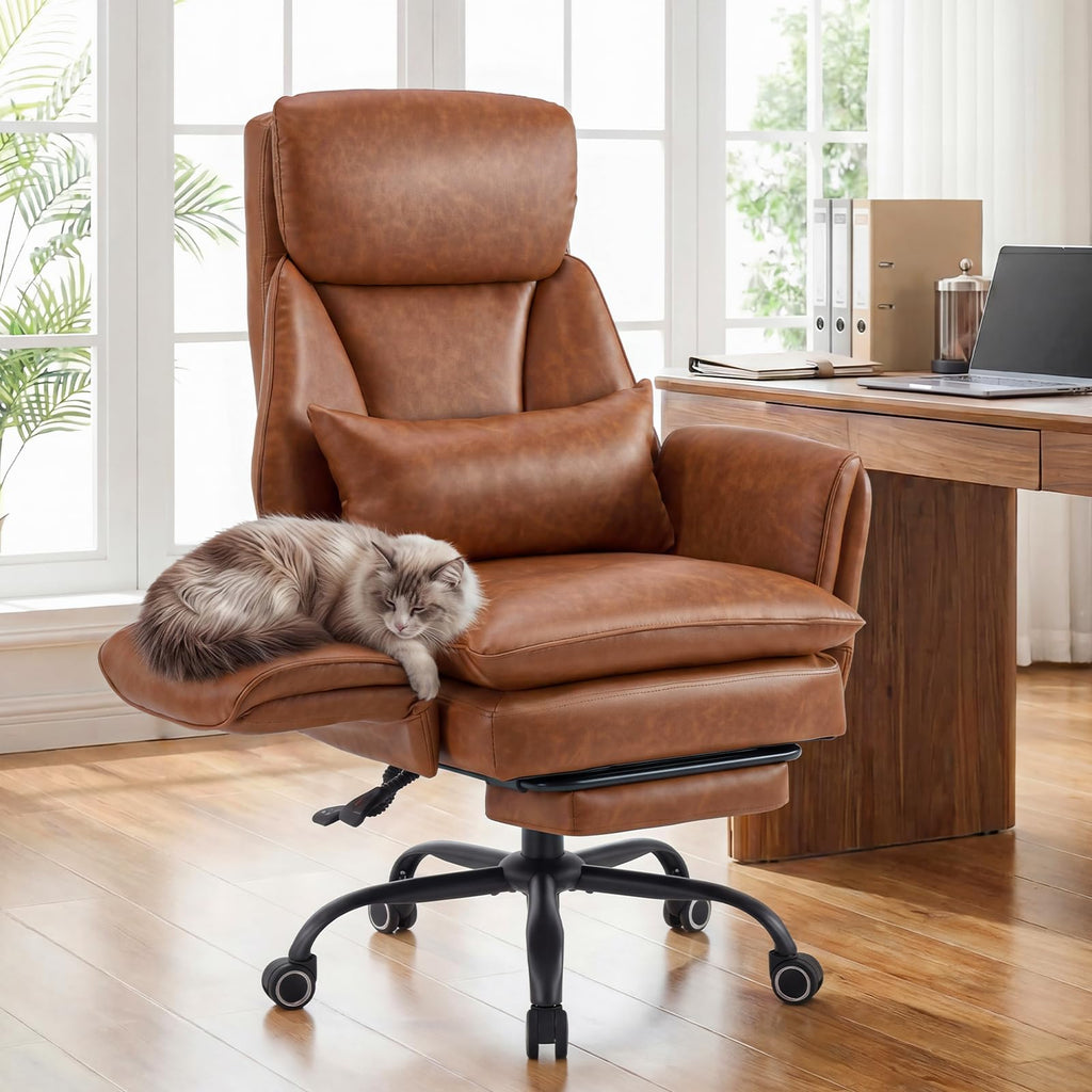 Furniliving Big and Tall Office Chair, Ergonomic Computer Desk Chair with Footrest, Wide Seat Reclining Gaming Chair, Flip Armrests for Cross