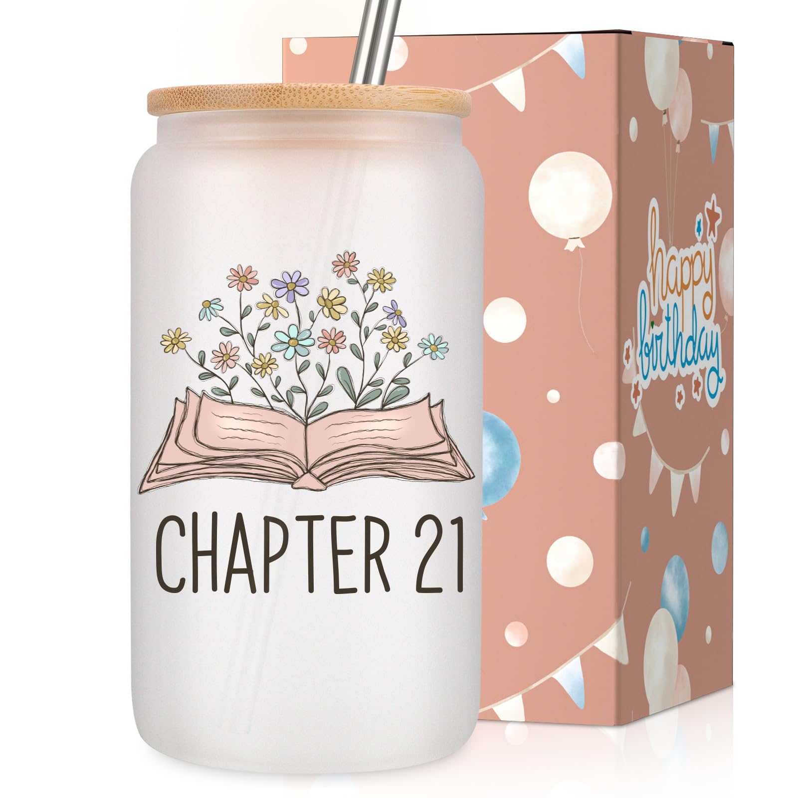 Coolife Chapter 21 Glass Cup, 21st Birthday Gifts for Women, Her - Cute Birthday Gifts for 21 Year Old Female Friend, Girl 2005, Daughter Turning 21, Happy 21st Bday Present Idea, 16oz Coffee Tumbler