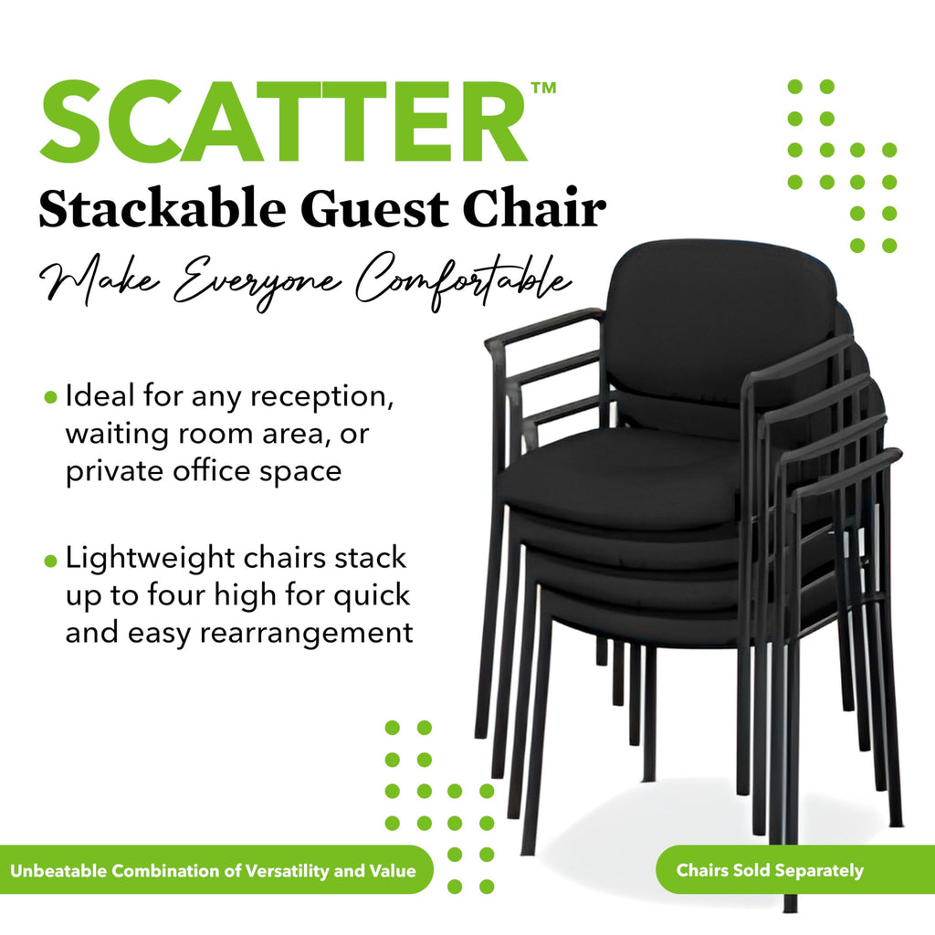 Hon Scatter Guest Chair, Armless Office Chairs, Leather, Black, Black - Leather Back - Armless