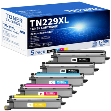 TN229XL Toner Cartridges 5 Pack Compatible for Brother TN-229XL BK/C/M/Y | TN229xl/v 5PK Toner Cartridge High Yield Work With MFC-L3720CDW MFC-L3780CDW MFC-L3765CDW HL-L3280CDW Printer