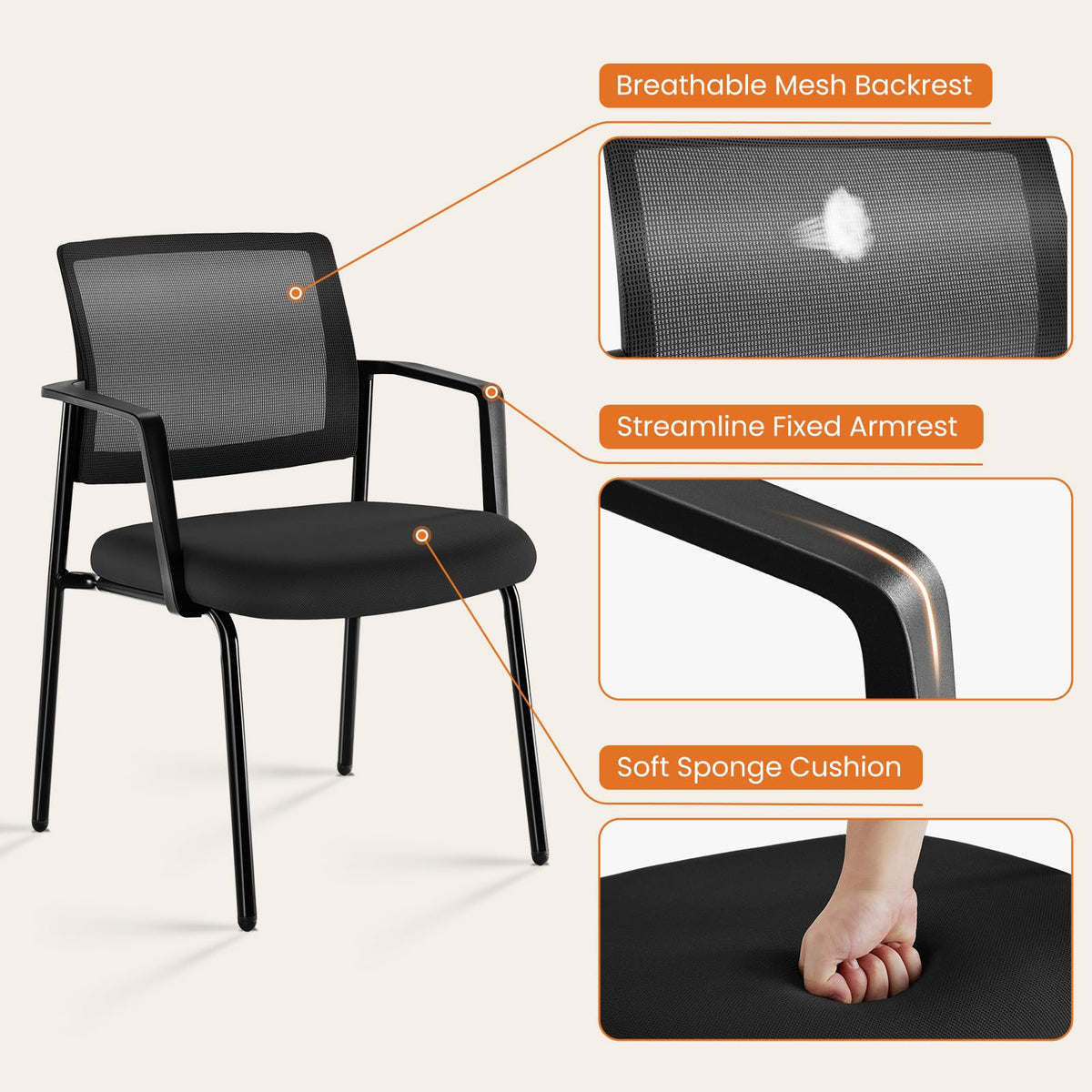 Sweetcrispy Mesh Back Stacking Arm Chairs, Upholstered Fabric Stacking Chairs, Sturdy Metal Office Chairs, Easy to Use and Store, Outdoor and