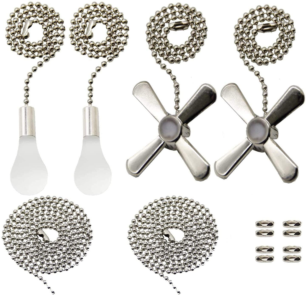 Iceyyyy 2 Set Silver Ceiling Fan Pull Chain Set Including Extra 35.4 Inches Copper Beaded Ball Fan Pull Chain Extension and Ceiling Fan Chain Connector