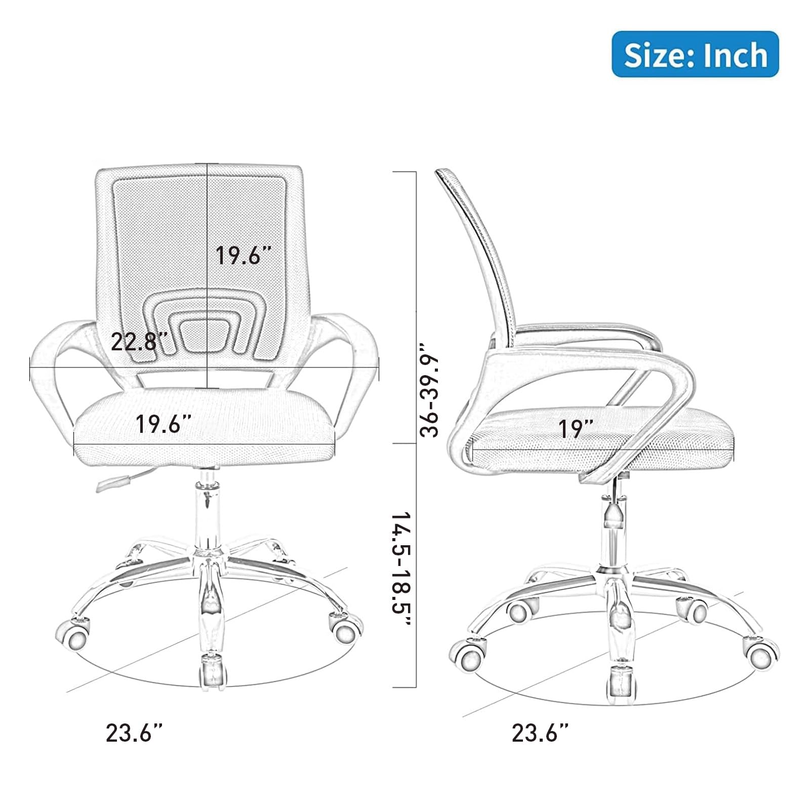 Bonzy Home Ergonomic Office Chairs Set of 2, Rolling Conference Room Chairs with Wheel, Mesh Computer Desk Chair with 360° Swivel, Height