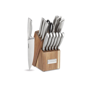 Cuisinart 15pc German Stainless Steel Hollow Handle Cutlery Block Set w/Acacia Block